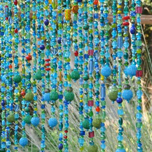 Beaded Valance Curtain: Turquoise Blue Arch, Boho Doorway Beads