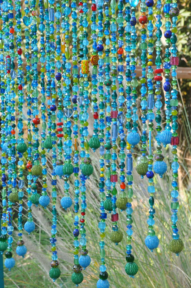 Beaded Valance Curtain: Turquoise Blue Arch, Boho Doorway Beads