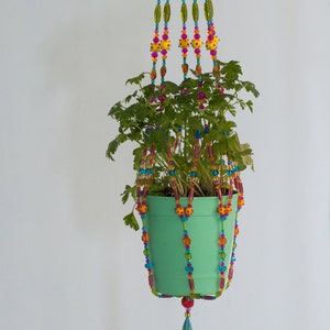 Handmade Bohemian Beaded Plant Hanger - Colorful Suncatcher Planter - Unique Home Decor with Glass-Beaded Strands - Made to Order