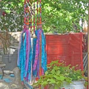 Beaded Wind Chime: Fuchsia, Turquoise, Orange Glass Beads & Bells