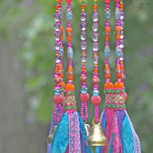Beaded Wind Chime: Fuchsia, Turquoise, Orange Glass Beads & Bells