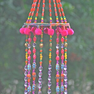 Beaded Wind Chime: Fuchsia, Turquoise, Orange Glass Beads & Bells