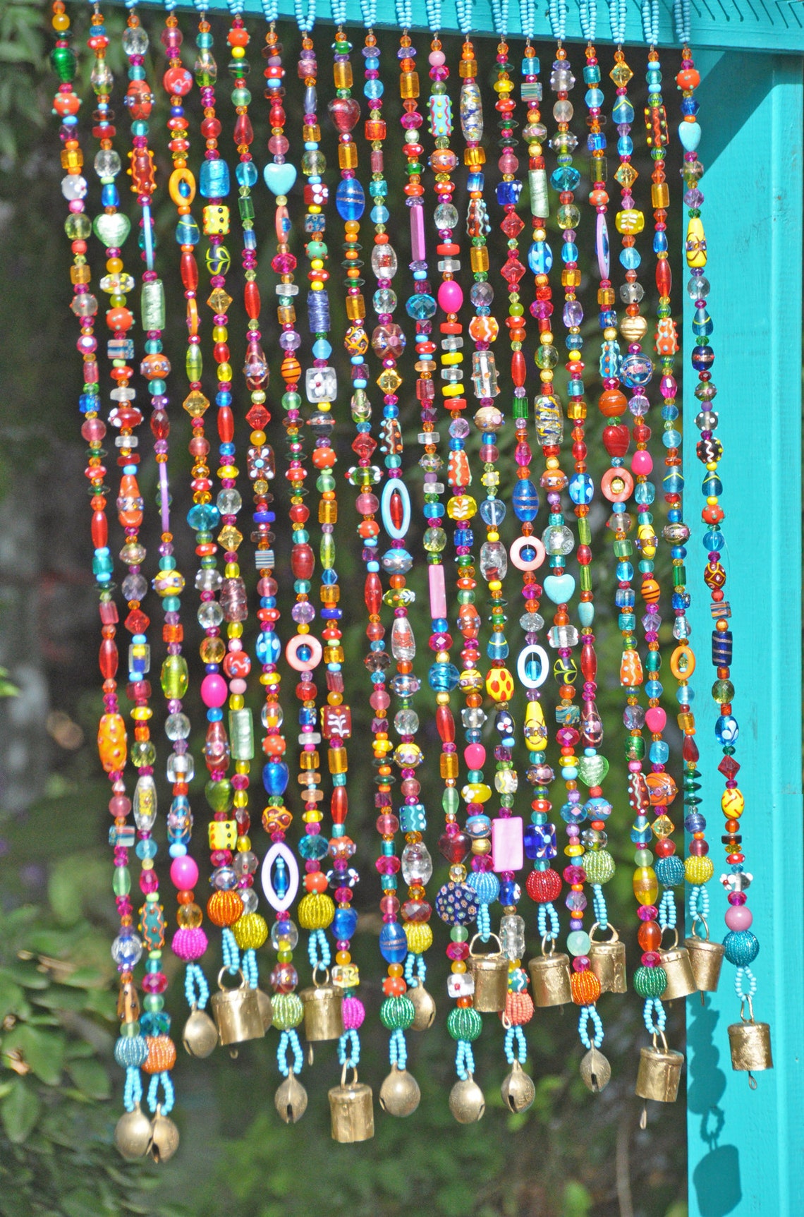 Colorful Bohemian Glass Bead Curtain With Brass Bells made to Etsy