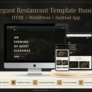 Fine Dining Digital Template Bundle | HTML Website, WordPress Theme & Android App for Restaurants