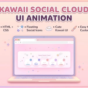 Kawaii Social Media Icons - HTML & CSS Cloud Animation