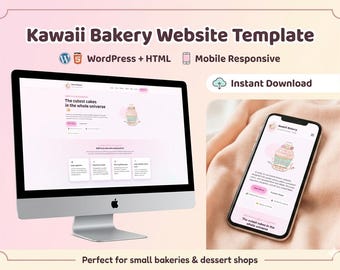 Kawaii Bakery Website Template | WordPress & HTML Cake Shop Design (Digital Download)