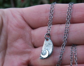 Raw Silver Crescent Moon Necklace