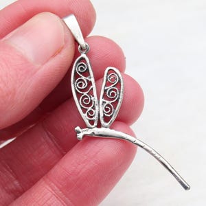 Sterling Silver Dragonfly Pendant – Filigree Insect Necklace – Nature-Inspired Jewelry Gift for Women