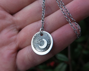 Halbmond Halskette • Mond Anhänger • Sterling Silber • Schmuck • Rohsilber Schmuck UK