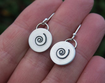 Spiral Dangle Earrings • Silver Circle Earrings • Simple Jewellery