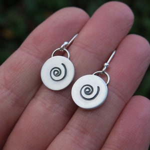 Spiral Dangle Earrings Silver Circle Earrings Simple Jewellery image 1