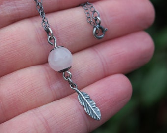 Sterling Silber Feder Anhänger Halskette • Edelstein Halskette • Geburtstagsgeschenk