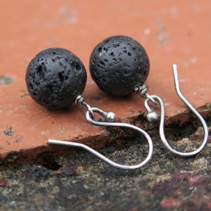 Black Lava Earrings • Sterling Silver Dangle Earrings • Gemstone Earrings • Handmade Jewellery