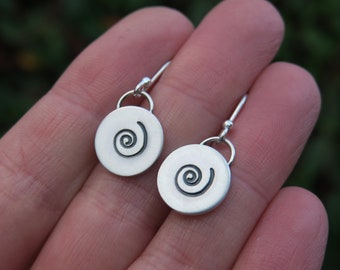 Spiral Dangle Earrings • Silver Circle Earrings • Simple Jewellery