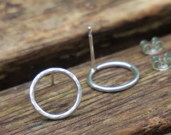 Circle Stud Earrings •  Modern Sterling Silver Hoop Earrings • Handmade Gift Idea