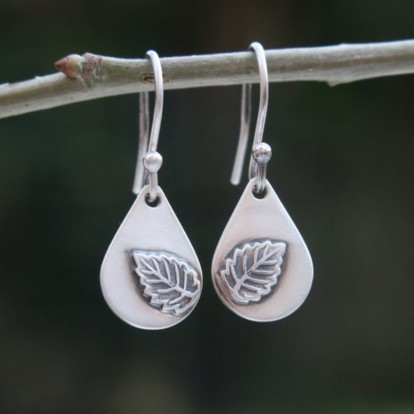 Dainty Dangle Earrings • Small Teardrop Earrings • Silver Everyday Leaf Jewellery