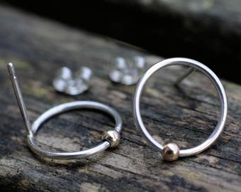 Silver and Gold Stud Earrings • Sterling Silver Hoop Studs • UK Handmade Jewellery