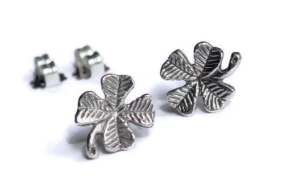 Four Leaf Clover Stud Earrings • Lucky Clover Earrings • Sterling Silver 4 Leaf Clover • Small Silver Stud Earrings