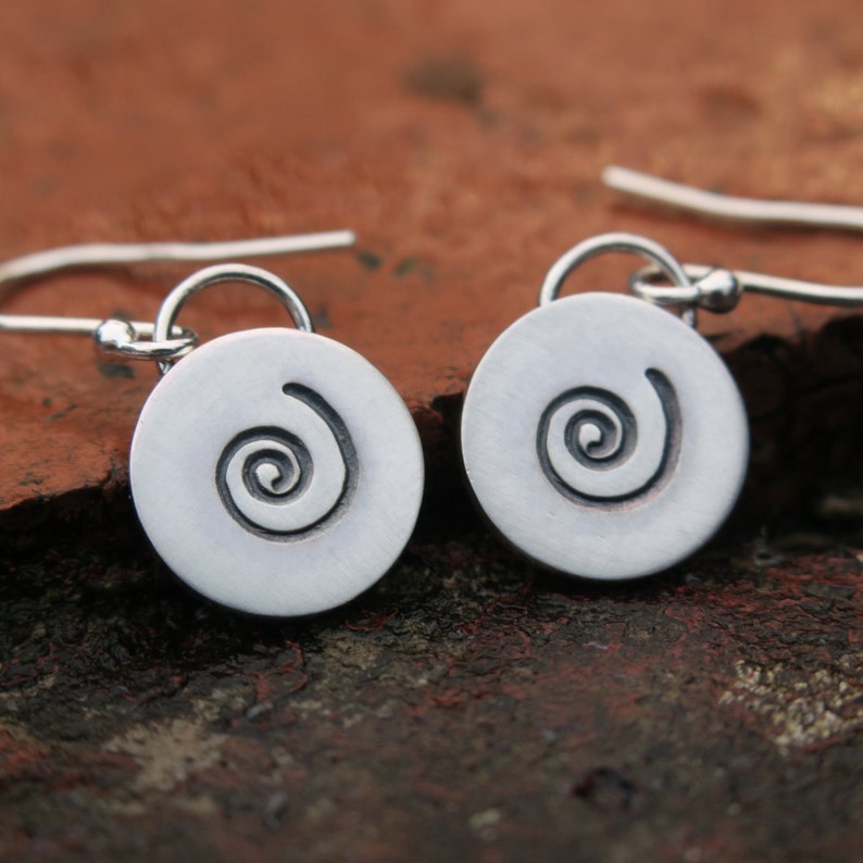 Spiral Dangle Earrings Silver Circle Earrings Simple Jewellery image 7