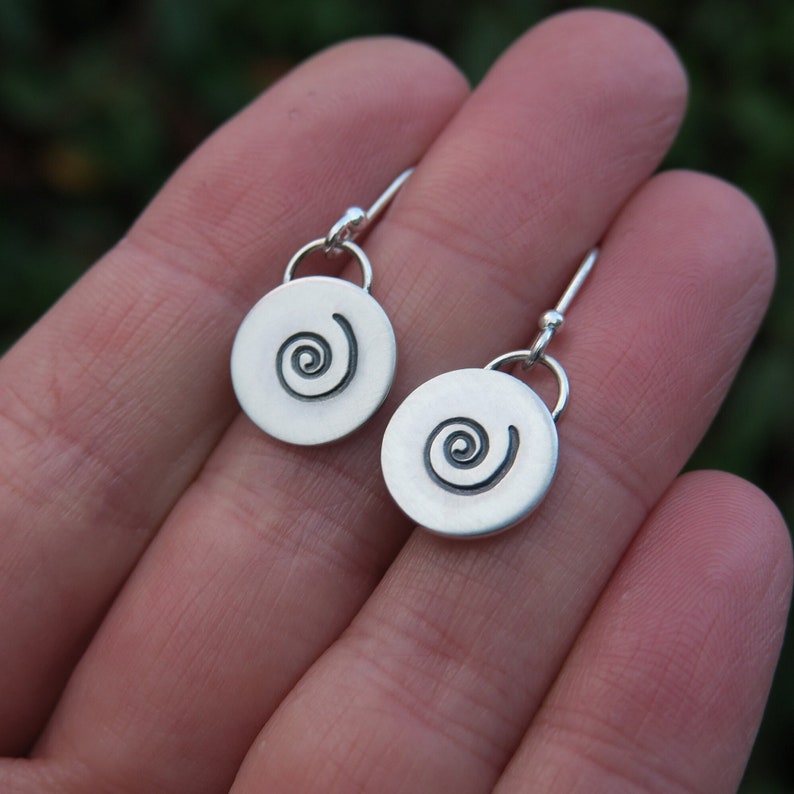 Spiral Dangle Earrings Silver Circle Earrings Simple Jewellery image 1