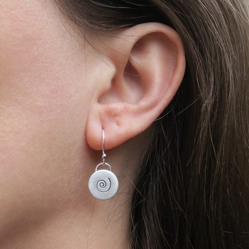 Spiral Dangle Earrings Silver Circle Earrings Simple Jewellery image 3