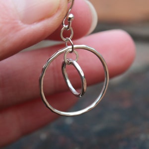 Hammered Double Circle Earrings • Hoop Dangle Earrings • Sterling Silver Textured Jewellery