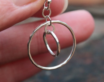Hammered Double Circle Earrings • Hoop Dangle Earrings • Sterling Silver Textured Jewellery