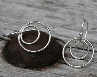 Double Hoop Dangle Earrings • Sterling Silver Circle Earrings