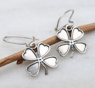 Orecchini A Bottone Quadrifoglio In Argento 925, Portafortuna Donna, Gioiello Irlandese Shamrock Con Confezione Regalo