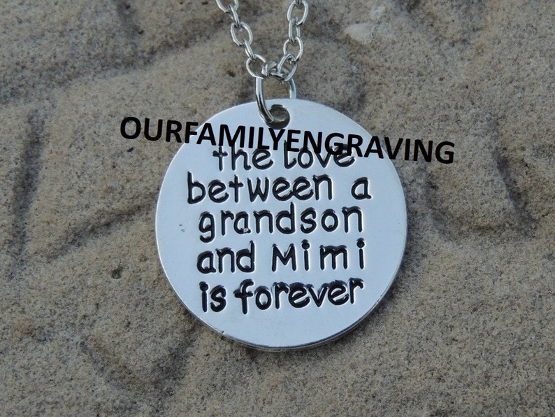 Mimi love between Mimi and Grandson hand stamped pendant Etsy