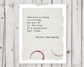 Typewriter quote Ernest Hemingway printable art instant download