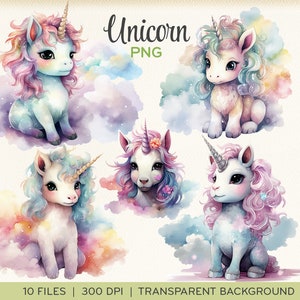 Unicorn clip art, PNGs images, unicorn illustration, magical rainbow, cartoon unicorn, transparent background, instant download. 0032TS