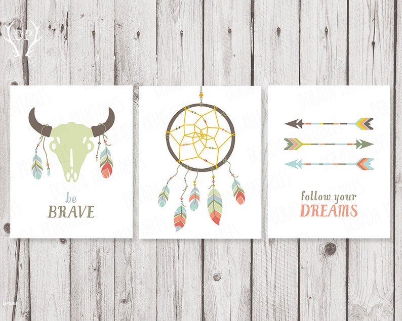 printable nursery quote wall art tribal series dream catcher etsy