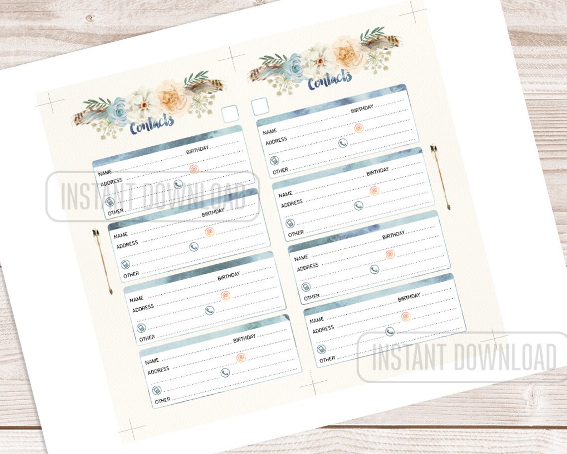 PERSONAL Size Address Book for Planner, Contacts Printable Page ...