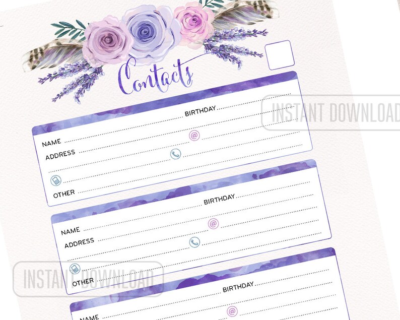 A5 Address Book for Planner, Contacts Printable Page Half Size Insert ...