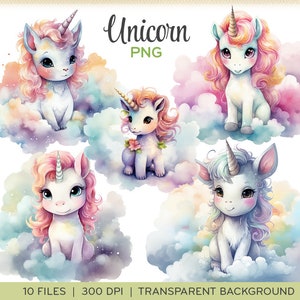 Unicorn clip art, PNGs images, unicorn illustration, magical rainbow, cartoon unicorn, transparent background, instant download. 0031TS