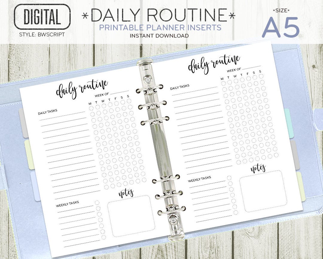 A5 Size Daily Routine Planner Insert Printable Pages, Week per Page ...