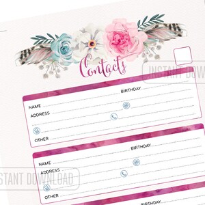 A5 Address Book for Planner, Contacts Printable Page Half Size Insert ...