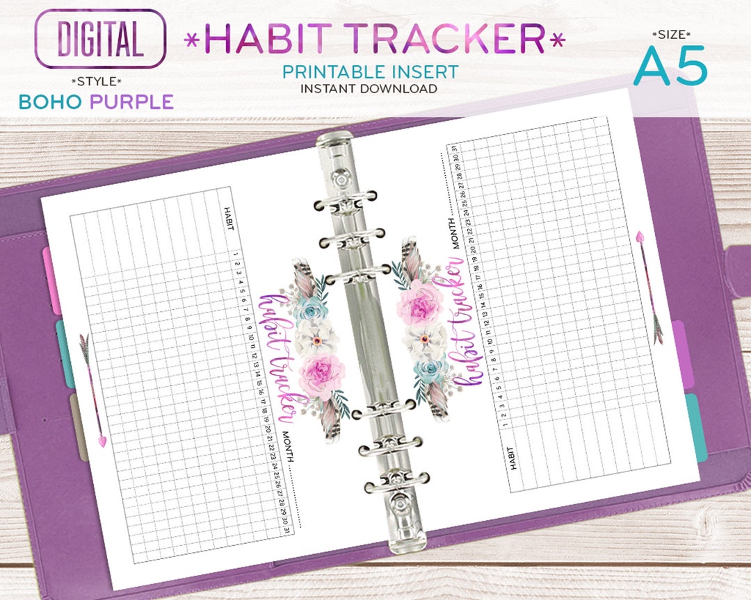 A5 Habit Tracker for A5 Planner, Printable Pages Inserts Watercolor ...