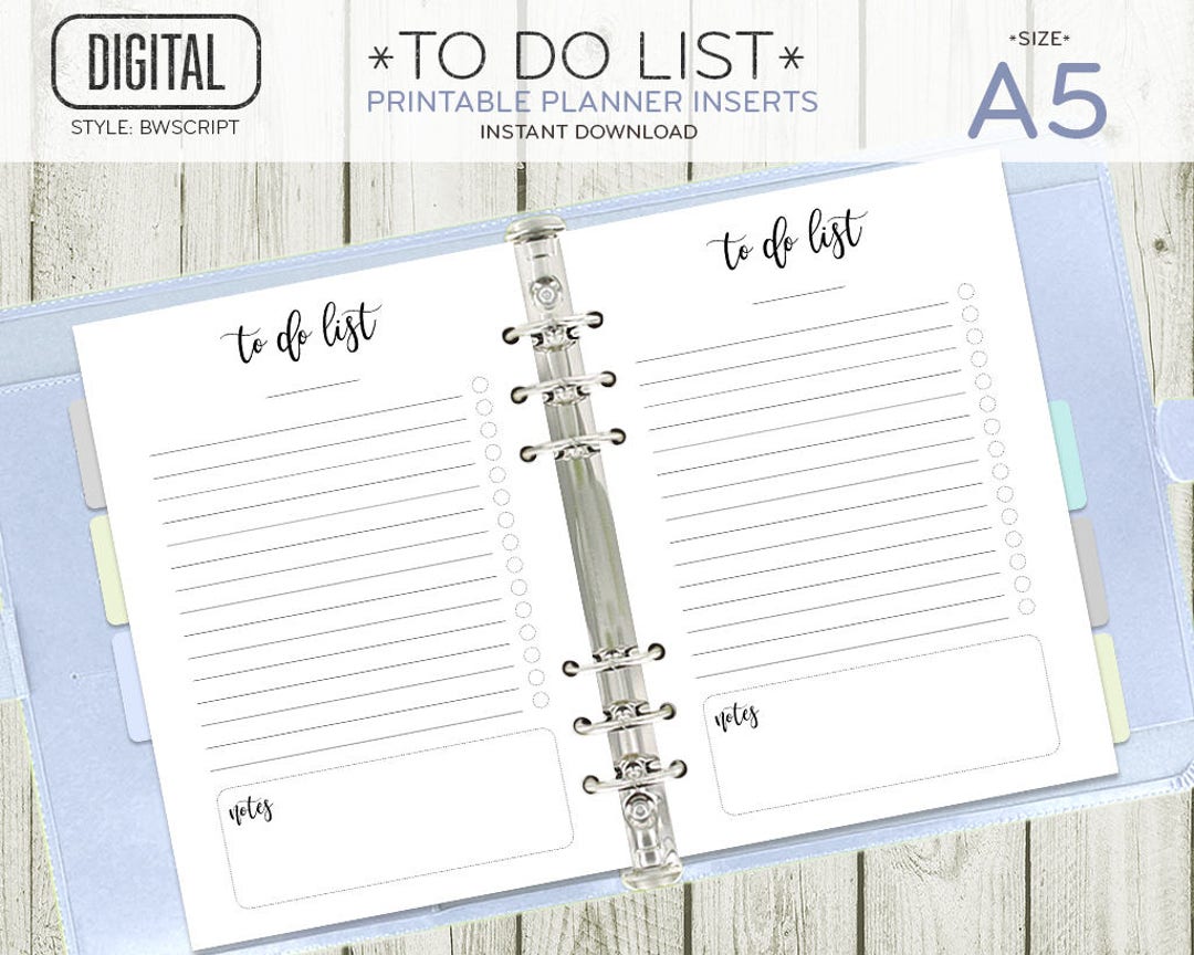 A5 Size to Do List Planner Insert Printable Pages, Round Checklist ...