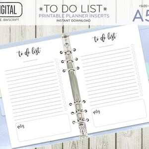 A5 size To Do List planner insert printable pages, round checklist, script style, half size filofax, black white, download 101OR F BWSCRIPT