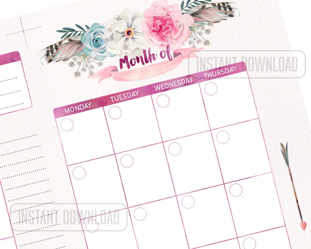PERSONAL Size Monthly Planner, Printable Month per 2 Pages, to Do List ...