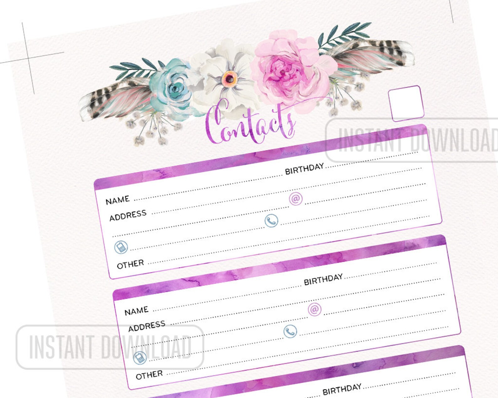 A5 Address Book for Planner, Contacts Printable Page Half Size Insert ...