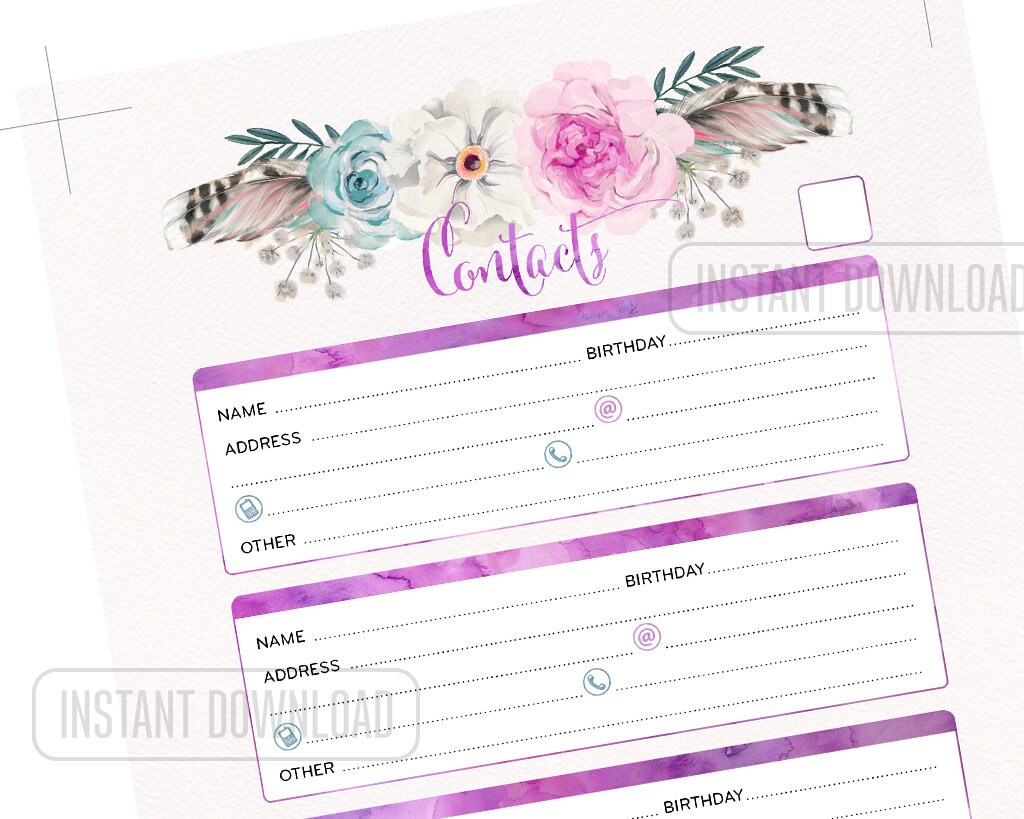 A5 Address Book for Planner, Contacts Printable Page Half Size Insert ...