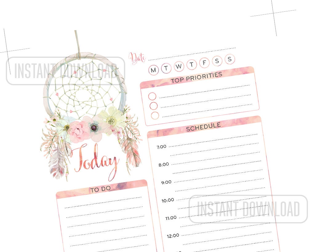 A5 Daily Planner, Dreamcatcher Pink, Printable, Left Right Inserts ...