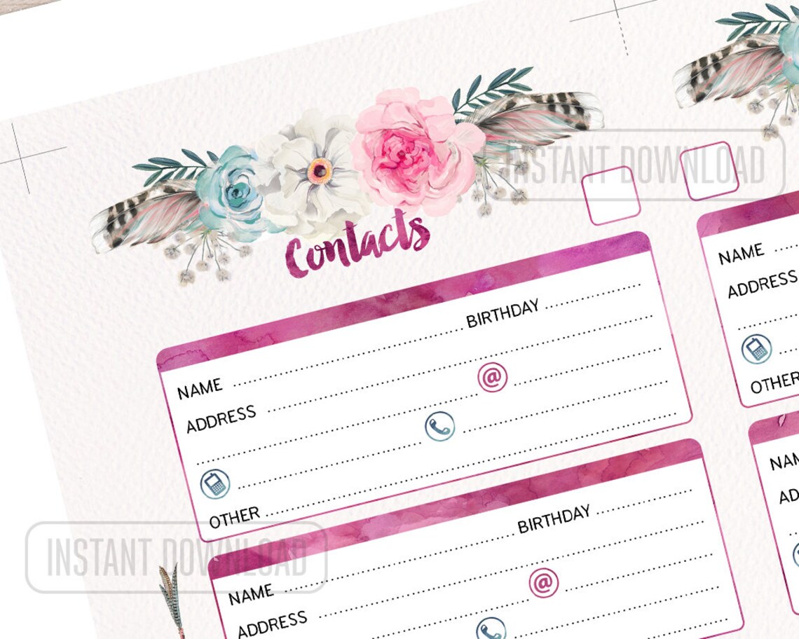 PERSONAL size Address Book for planner Contacts printable | Etsy