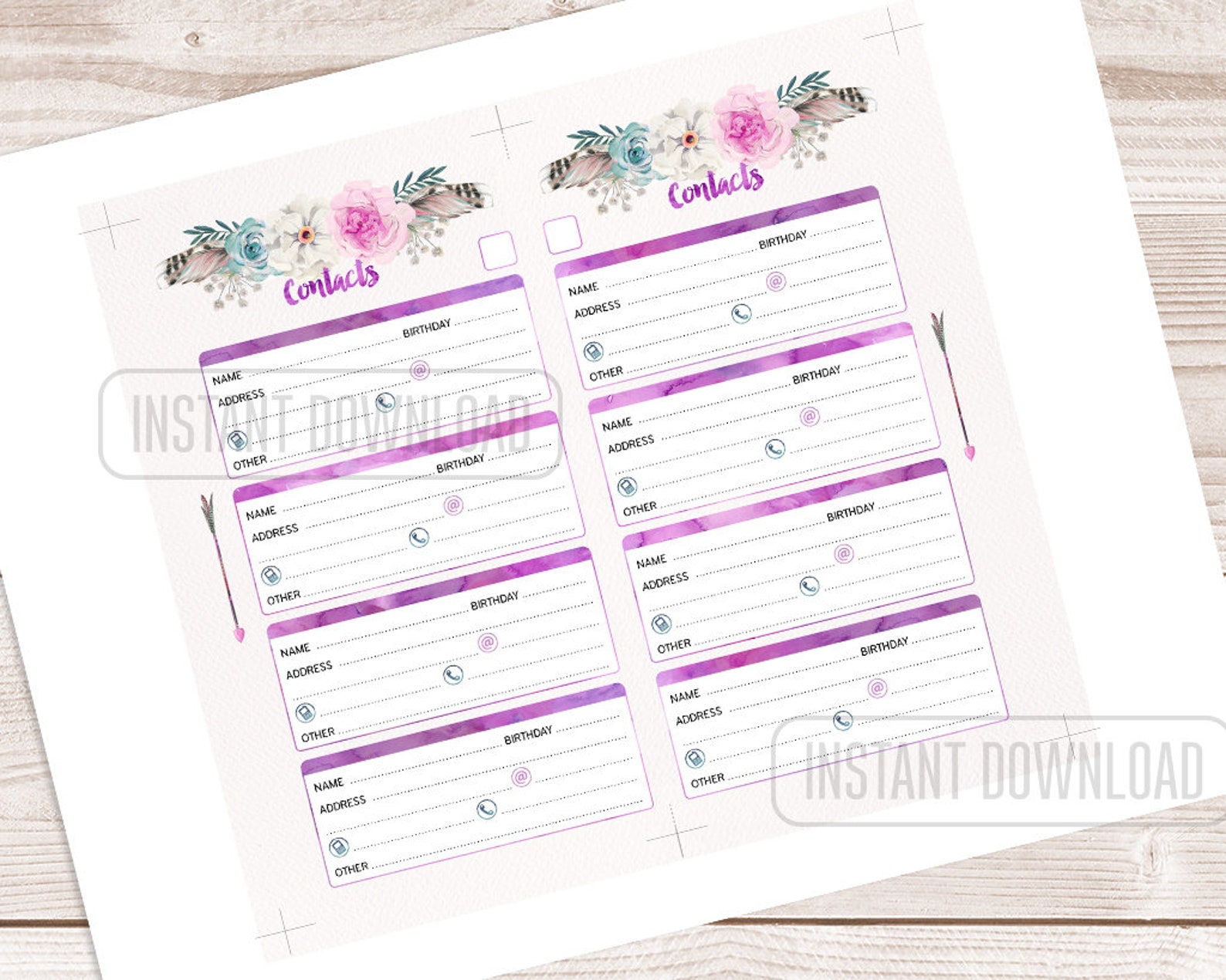 PERSONAL Size Address Book for Planner, Contacts Printable Page ...