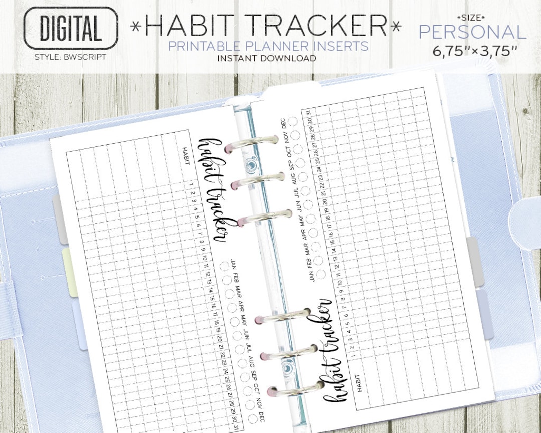 PERSONAL Size Habit Tracker Planner Insert, Monthly Daily Routine ...