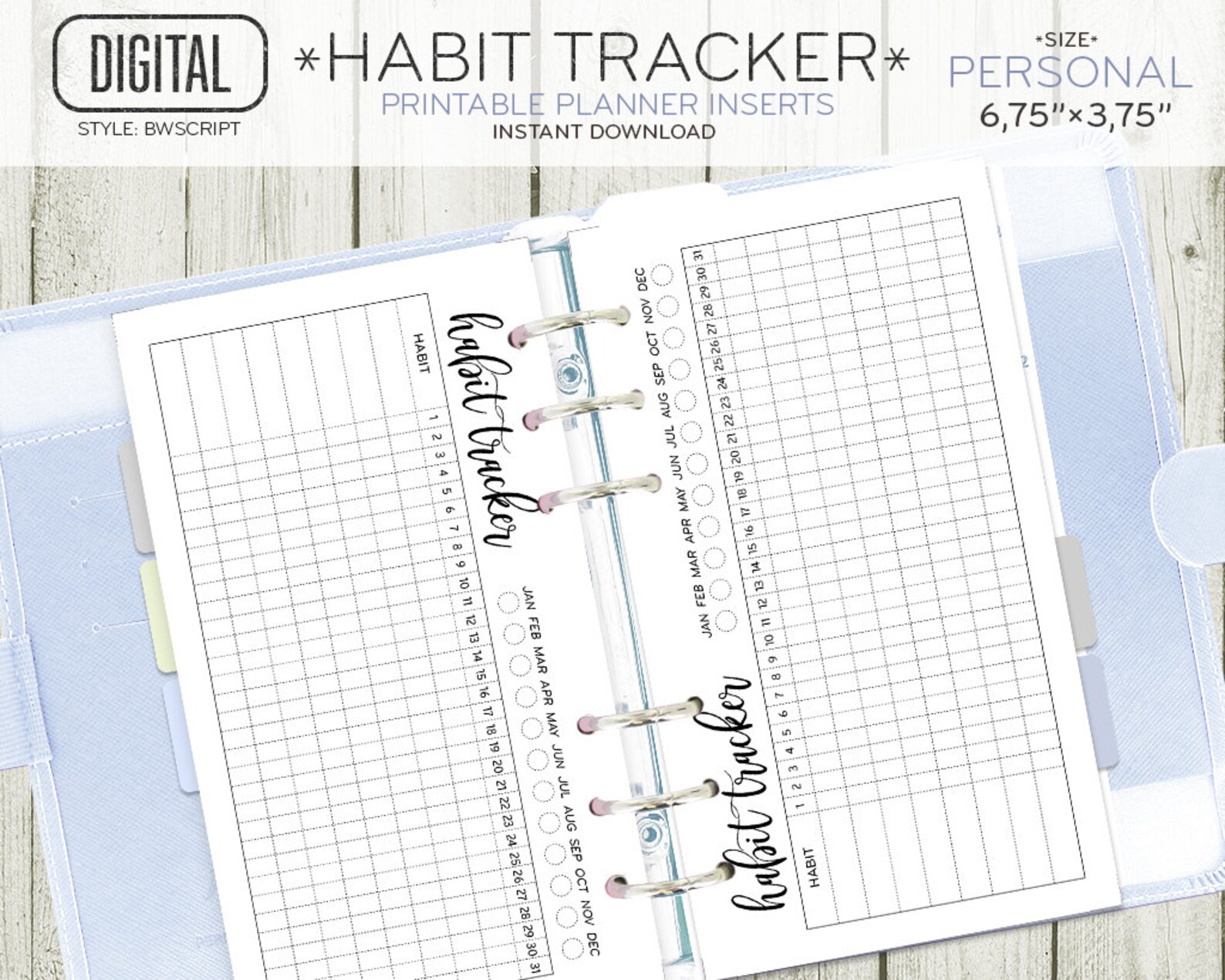 PERSONAL Size Habit Tracker Planner Insert, Monthly Daily Routine ...