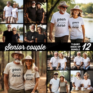 Senior couple T-Shirt mockup BUNDLE, grandma grandpa mock-up, gildan bella canvas smiling shirt mock, tshirt. Instant download. 0018MO A